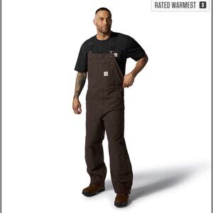 Carhartt 104031 Insulated Bib Overalls Men Washed Duck Brown Medium Tall Quilt